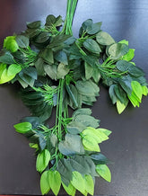 Set 12 ramuri decorative artificiale verde închis – model cu frunze ovale și accente lime